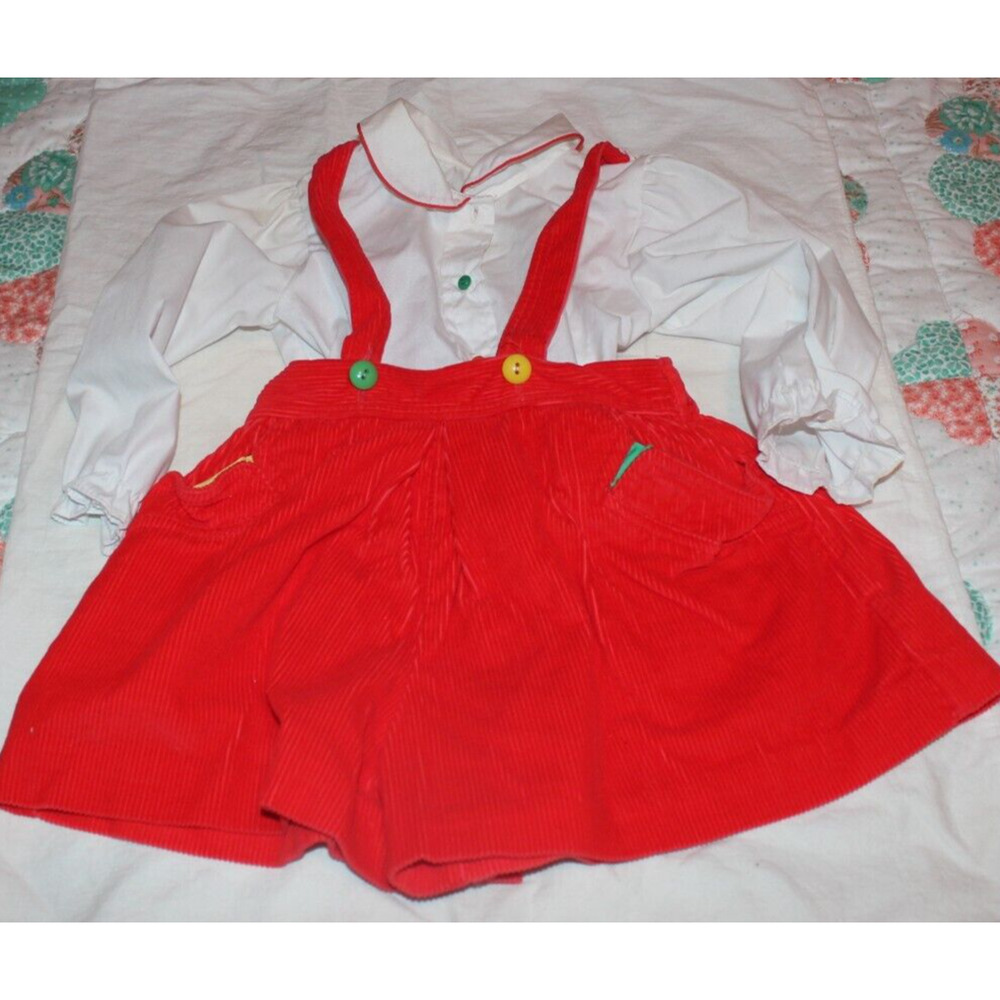 VINTAGE CORDUROY SKORT WITH MATCHING BLOUSE-RED-SIZE 3T